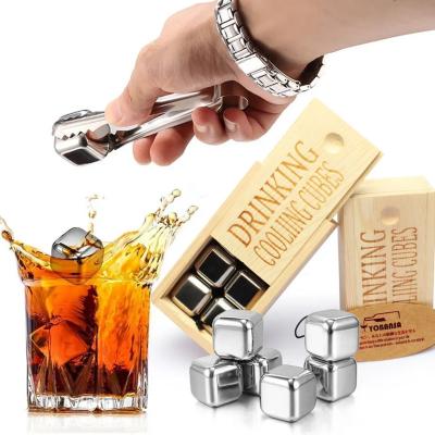 China Viable metal ice cubes stainless steel hielo cubos whiskey stones reusable gift set whiskey cooling stones for sale