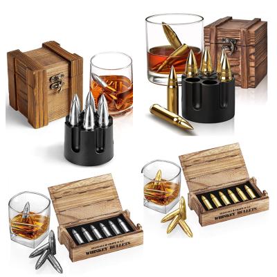 China 2023 Viable New Product Bullet Whiskey Stones Set Whiskey Ice Stone Stainless Steel Whiskey Stones With Box for sale