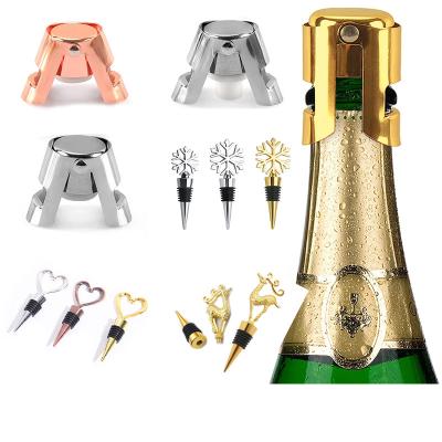 China Custom Christmas zinc alloy gift stopper stainless steel metal bulk logo vacuum champagne stopper mini stocked wine bottle stopper for sale