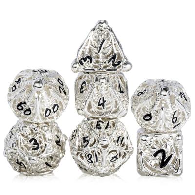 China DND Games Best Selling 18mm Hollow Metal Dies Set Polyhedral D&D DND Dice D4 D6 D8 D10 D12 D20 D% Dice for Dungeons and Dragons RPG Games for sale