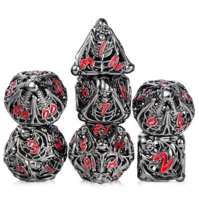 China Wholesale DND Games Factory Skull Metal Hollow Dies Set D&D DND Polyhedra Dice For Board Games Role Playing Dice for sale