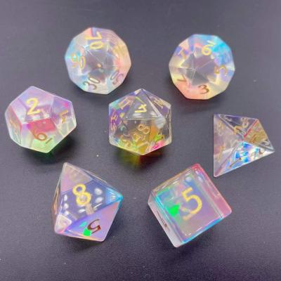 China Custom TTRPG Gemstone Dies Etched Rainbow Prism Glass DND Cut 16mm Polyhedral Stone D6 Dies Set for sale