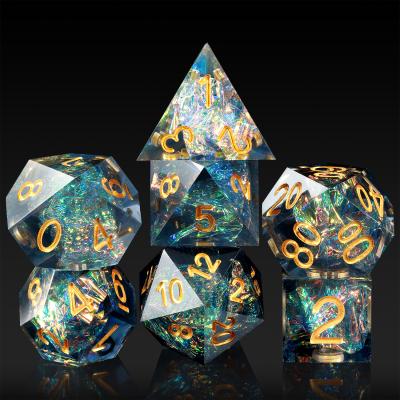 China Wholesale DND Gaming Dice Sharp Role Playing Dark Cyan Clear Resin With Copper Aluminum Cutting Edge Dies Custom Set For DND for sale