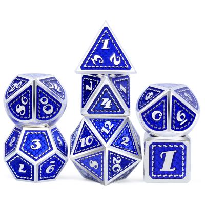 China DND Games Metal Dies Set with Bag, Blue Dragon Scale Metallic D&D Die for Dungeons and Dragons (Blue with Silver Edge) for sale