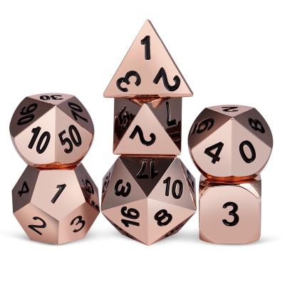 China DND Games Rose Gold DnD Metal Dies Set, Hard Polyhedral 7-Die Dies Set With Velvet Bag For Dungeons And Dragons Role Playing Game D&D RPG for sale