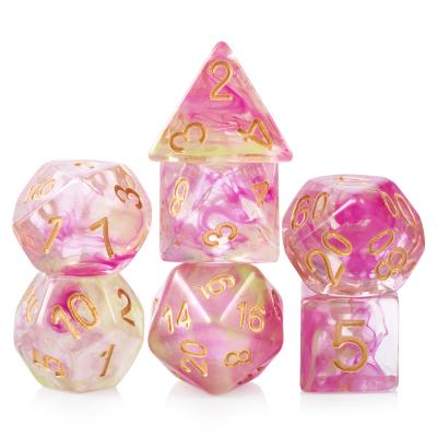 China DND Games DND Die Set, DNDND 7 PCS Polyhedral Resin Gold Glitter Die with Organza Bag for Dungeons and Dragons, D&D, Role Playing Games and for sale