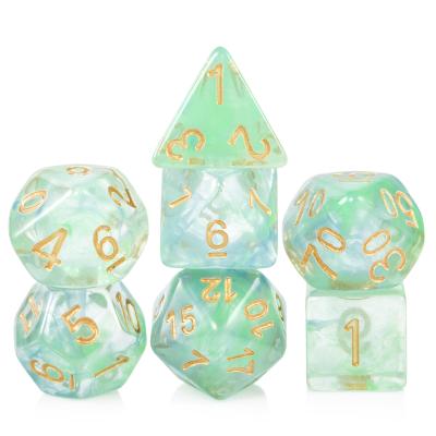 China DND Games DND Dice 7 PCS Resin Gold Glitter Polyhedral Dice with Organza Bag for Dungeons and Dragons, D&D, Role Playing Games and Tabletop Gam for sale