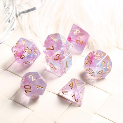 China DND Games 7 PCS Gold Polyhedral Glitter , Role Playing Games Dice Set DND Dice Resin Dice for sale