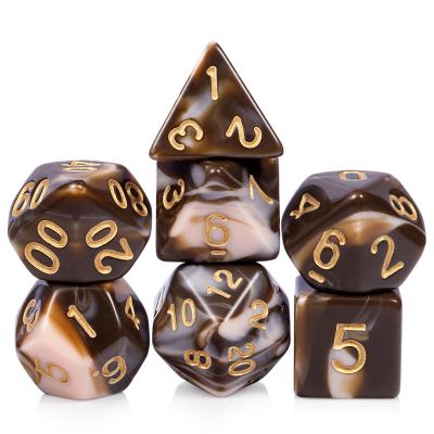 China DND Games Chocolate Color Game Die Cut Set, DND Polyhedral Die with Free Pouch for RPG Dungeons and Dragons Table Games Role Play for sale