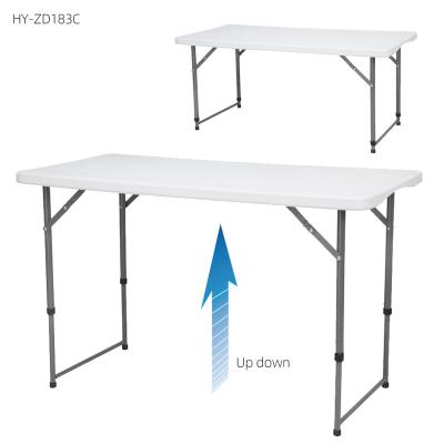 China 2019 New Design 4ft Outdoor Solid Top Height Adjustable White Plastic Folding Table For Camping for sale