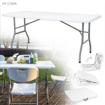 China Modern 6 Legs Folding Legs Camping Outdoor Plastic Light Weight Folding Table Hotel BBQ Banquet Center Long Center Legs for sale