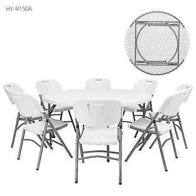 China Modern plastic 5ft chair and round table for 8 person use, 8 person around folding table for sale