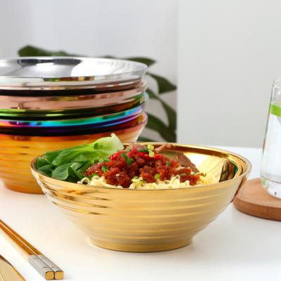 China Sustainable Decorative Silver Double Wall Bowl Ramen Stainless Steel Rice Soup Serving Bowls Sustainable for sale