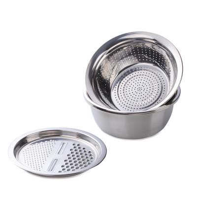 China Kitchen Accessories Stainless Steel Functional Viable Drain Basket With Cutter Slicer Grater for sale