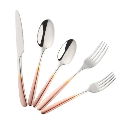 China Sustainable Sustainable Restaurant Used Colorful Stainless Steel Gold Copper Flatware Table Cutlery Set for sale