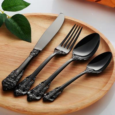 China Sustainable Sustainable Luxury Cutlery Set Stainless Steel Black Finish Flatware+Sets for sale