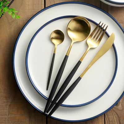 China Durable Durable Classic Black Metal Faqueiro Stainless Steel Gold Flatware Set for sale