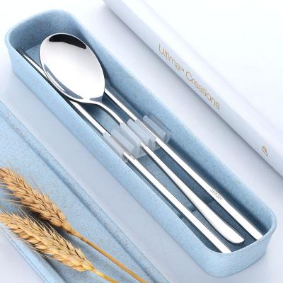 China Jieyang Viable 18/10 Stainless Steel Spoon Chopsticks Travel Cutlery Portable Viable Camping Cutlery Set for sale