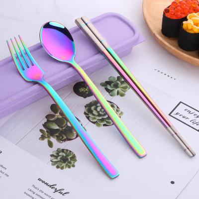 China Hot Selling Portable Disposable Stainless Steel Cutlery Set Dinnerware Set With 4pcs Wheat Box for sale