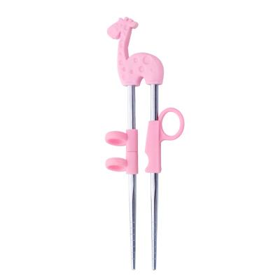 China Amazon Sustainable Stainless Steel Kids Gold Sustainable Chopsticks Beautiful Training Chopsticks With Silicon Animal for sale