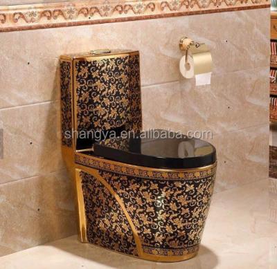 China Double-flush Popular Luxury Sanitary Ware Toilet Bowl Black Gold Plated Ceramic Toilet And Gold Color for sale