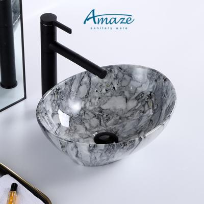 Chine New Design Dining Room Shape Countertops Art Oval Bowl Basin Modern Marble Bathroom Sink Ceramic Wash Basin à vendre