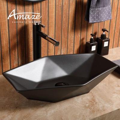 China Shampoo Sinks Stunning Retro Ceramic Counter Top Bathroom Hand Wash Art Basin Black Color For Hotel Bathroom Sink for sale