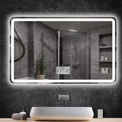 China Modern Bathroom Style Weatherproof Touch Switch Screen Rectangle Wall Mounted Magnifying Smart Mirror With Led Light for sale