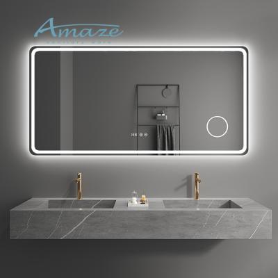 China Factory Wholesale Rectangle LED Light Touch Switch Magnifying Wall Mounted Screen Led Smart Mirror For Bathroom for sale