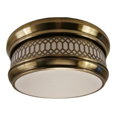 China Surface Mounted American Minimalist Brass Round Retro Glass Shade Ceiling Lamp for sale