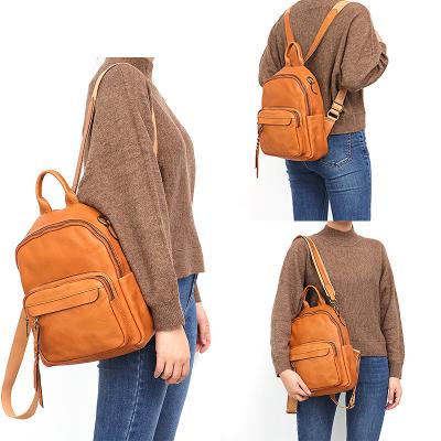 China Vintage Soft Italian Cow Leather Backpack Vintage Women Shoulder School Pack Retro Bags Zipper Functional Pocket Unisex Travel Rucksack for sale