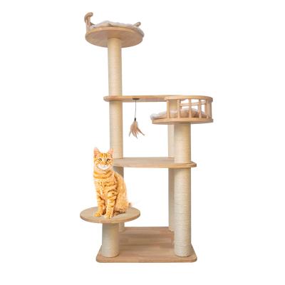 China Modern Wooden Climbing Tower Cat House Cat Sisal Scratching Post Condo Tree PNB Viable Safe Free Samples for sale