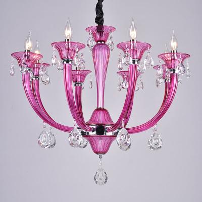 China Modern Modern Rose Red Glass Chandelier for Kids Room Nail Shop Pendant Lamp Hotel Lobby Decoration Lighting for sale