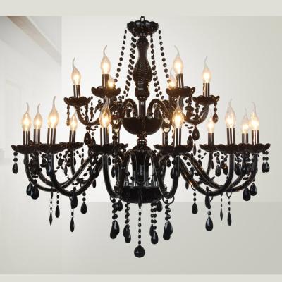 China Simple Modern Black Crystal Chandelier Living Room Home Bedroom Lighting European Hotel Lobby Pendant Lamp for sale