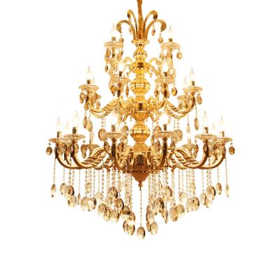 China Modern European Luxury Crystal Hotel Pendant Lamp Gold Hall Banquet Chandelier Living Room Decorative Lighting Crystal Lights for sale