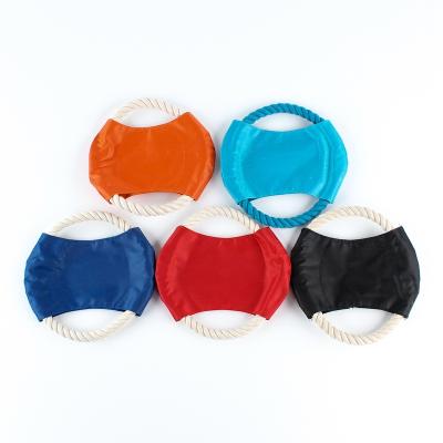 China 2022 New Sustainable Pet Supplies Pet Toys Cotton Rope Braided Flying Saucer Dog Bite Training Toy Rope Dog Tray for sale