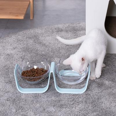 China Transparent Viable Cat and Dog Food and Water Bowl with Raised Stand 15 Degree Tilt Adjustable Pet Bowl for sale