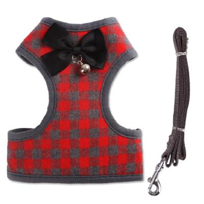 China Personalized Vest Style Pet Chest Strap Pet Leash Cat Dog Bell New Lattice Clothing Accessories for sale