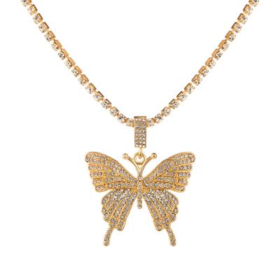 China 2021 Popular Hiphop Gold Plated Multicolor Butterfly Necklace Hip Hop Butterfly Necklace Cuban Female for sale