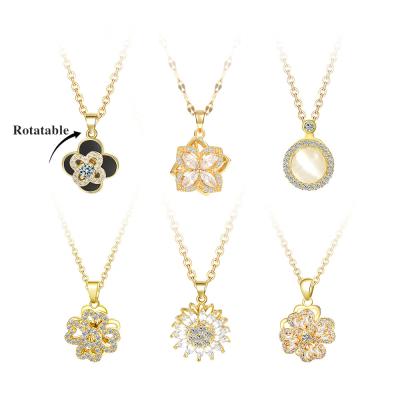 China Jewelry 2021 Trendy Wind Rotating Female Statistical Institute Diamond Necklace Decompression Necklace Fashion Opal Pendants for sale