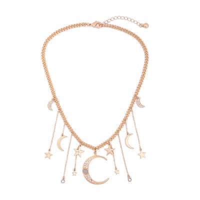 China TRENDY Vintage Gem Necklace Fashion Accessories Star Moon Necklace Woman Diamond Gold Necklace for sale