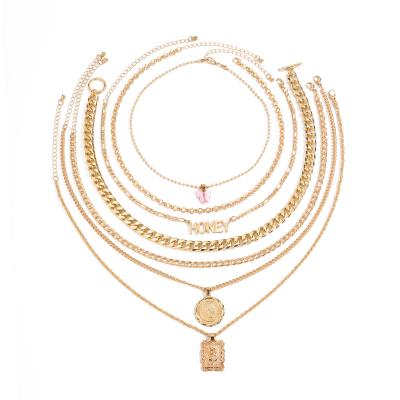 China FASHIONABLE Retro Stylish Multilayer Necklace Set Custom Necklace Women's Butterfly Necklace Gold Jewelry for sale