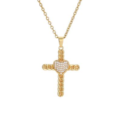 China Vintage Fashion Plain Cross Pendant Necklace 18K Real Gold Plated Cross Necklace Necklace for sale