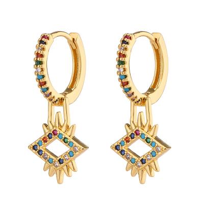 China Creative Design Vintage Cubic Zirconia Colorful Earrings Real Copper Earrings 18K Gold Plated Earrings Women for sale