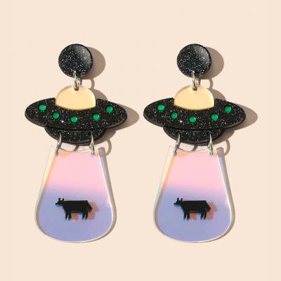 China FASHIONABLE Ladies Geometric Acrylic Cute Foreign Dangle Earrings Spaceship Personality Dangle Earrings for sale