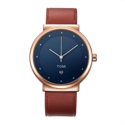 China New TOMI Trendy Men Auto Date Quartz Watches With Leather Strap Vogue Wrist Watch Casual Man Modern Time Clock Funny Sport Watches Male for sale