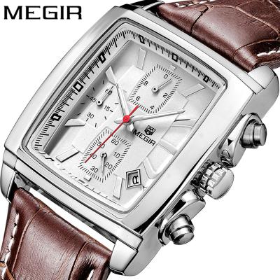 China Square Date MEGIR 2028 Quartz Chronograph Wristwatches Automatic Military Leather Men's Watches Square Watch for sale