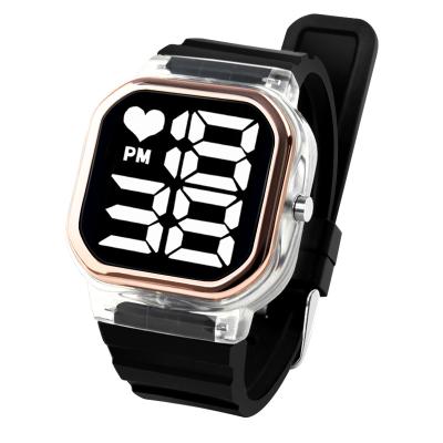 China New Day/Date Watch LED Small Square Sports Innovative Transparent Electronic Small Student Youth Watch Small Square Silicone Watch for sale