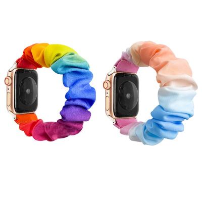 China Fabric For Apple Watch Rainbow Smart Hair Circle Elastic Wristband Wristband Iwatch Wristband for sale