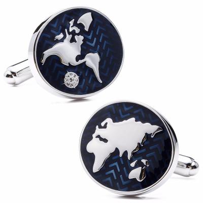 China Environmentally Friendly Men's French Cufflinks World Map Earth Shape Blue Business Cufflinks New for sale